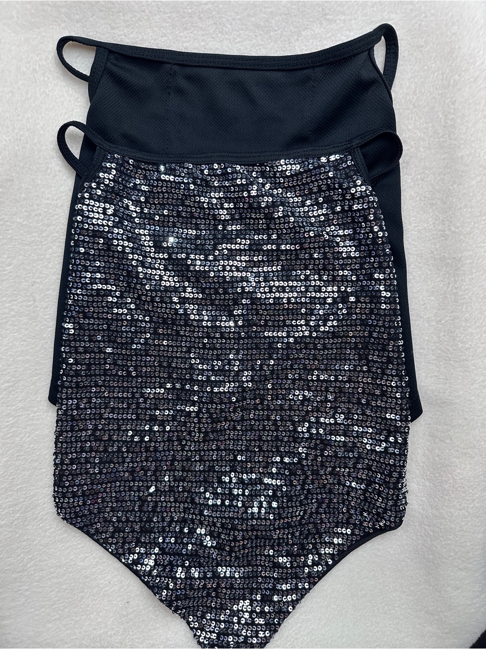 Reusable Neck Gaiter Face Coverings with Ear Loop Black Silver Sequin